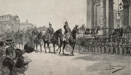 Militærparade i Macau til kong Umberto I