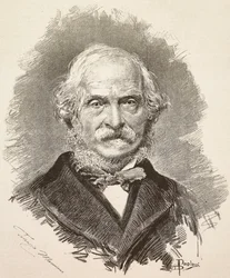 Portræt af Terenzio Mamiani (1799-1885), italiensk politiker og forfatter, gravering fra en tegning af Dante Paolocci og et fotografi af Della Valle, fra L