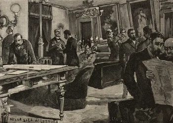 Læsesal i Palazzo Montecitorio, Rom, Italien, gravering efter tegning af Dante Paolocci, fra L