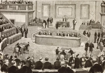 Session den 26. juli i det italienske senat, Rom, Italien, gravering fra en tegning af Dante Paolocci, L