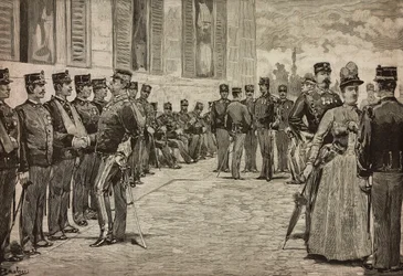 Overlevende fra Dogali, Eritrean War, modtaget af suveræner i Quirinal-haven, Rom, Italien, af Dante Paolocci, L