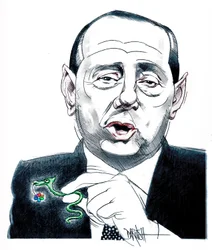 Silvio Berlusconi, 2024 (digital farveblyantstegning)