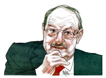 Umberto Eco (digital tegning med farveblyant)