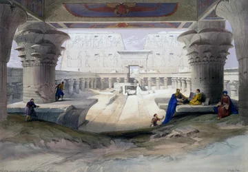 Edfu tempel, gravering fra tegning af David Roberts (1796-1864), fra Egypten og Nubien