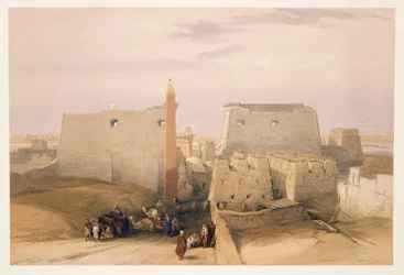 Egypten, indgang til Luxor-templet, gravering baseret på tegning af David Roberts