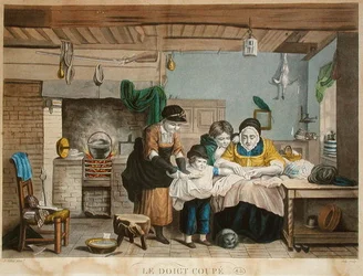 The Cut Finger, graveret af Joly, ca. 1830-40 (farvet gravering)