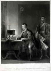 The Duke of Wellington Writing his Dispatches, graveret af William Greatbach (f.1802) (gravering)