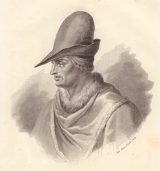 Portræt af den italienske hærfører Uguccione della Faggiola (1250-1319), kobberstik af Caterina Piotti-Pirola