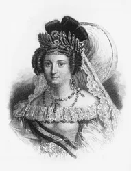 Portræt af Maria Cristina de Borbon (1806-1878), dronningekonsort af Spanien fra 1829 til 1833, og dronningegent fra 1833 til 1840, gravering