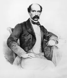 Portræt af markis Ferdinando Bartolommei (1821-1869), italiensk revolutionær og politiker, der spillede en vigtig rolle i politiske begivenheder i Toscana fra 1848 til 1860, gravering