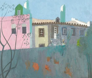 Samtale i en portugisisk landsby, ca. 1961-67 (olie på hardboard)