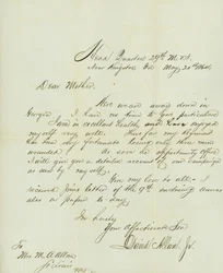 Brev underskrevet David Allan, Jr., Head Quarters 29th M.V.I., nær Kingston, Ga., til hans mor Mrs. M.A. Allan, St. Louis, Mo., 20. maj 1864
