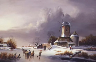Hollandsk frosne flodlandskab