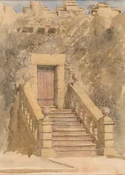 Døråbning ved Haddon Hall, ca. 1845 (akvarel og blyant på papir)