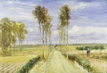 The Poplar Avenue (akvarel over blyant og sort kridt på papir)