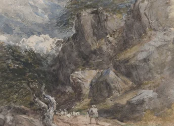 At drive får i et klippelandskab, ca. 1846.