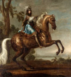 Portrait equestre af Charles XI de Suede (1655-1697) (Portræt af Charles XI of Sweden) - Olie på træ (124x115 cm) af David Kloecker Ehrenstrahl (1629-1698) - Privat samling