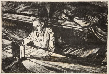 På et hospitalsskib om natten: sygepasseren, illustration fra 
