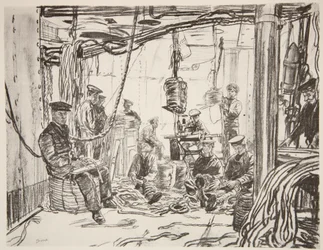 Sømænd på et slagskib, der laver ammunition til hæren, illustration fra 