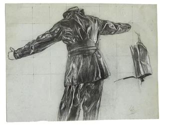 Study for Winter Mine-Laying off Iceland, ca. 1942, kat. 9 (kulblyant og kridt på papir)