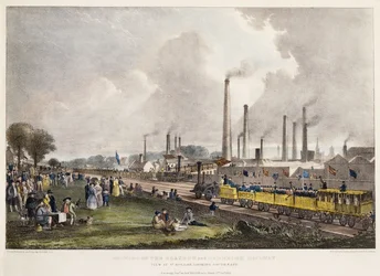 Udsigt på St. Rollox, der ser mod sydøst; Åbning af Glasgow og Garnkirk Railway, 1832