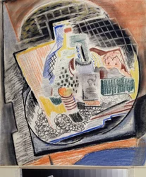 Kubistisk stilleben - Værk af David Petrovich Sterenberg (1881-1948), pastel på papir