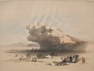 Nærmer os Petra, et gammelt vagttårn, der kommanderer dalen El Chor, 1839.