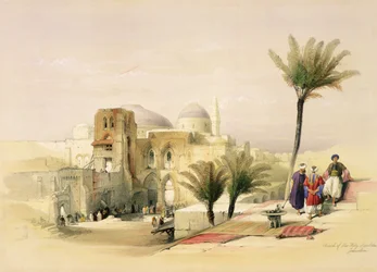 Gravkirken, Jerusalem, billede 11 fra bind I af "The Holy Land", graveret af Louis Haghe (1806-85), udgivet af Louis Haghe (1806-85). 1842