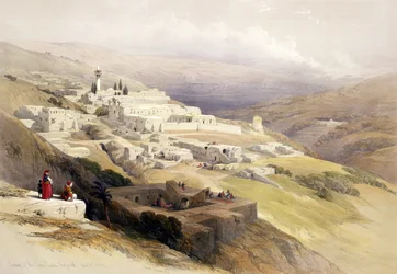 Klosteret Terra Santa, Nazaret, 21. april 1839, tavle 30 fra bind I af «Det Hellige Land», graveret af Louis Haghe (1806-85), udgivet 1842