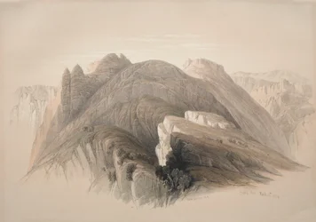 Gebil Hor. Mount Hor, fra klipperne, der omkranser Petra, 1839.