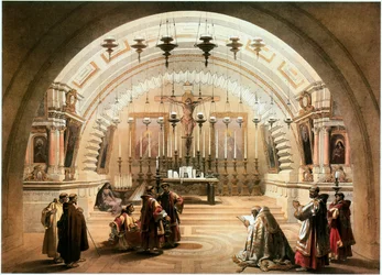 I det hellige land: Jerusalem, Den Hellige Gravs Kirke, Golgatha (kobberstik)