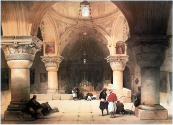I det hellige land: Jerusalem, Den Hellige Gravs Kirke, krypt (kobberstik)