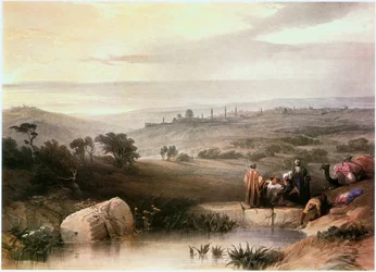 I det hellige land: Jerusalem fra nord (kobberstik)