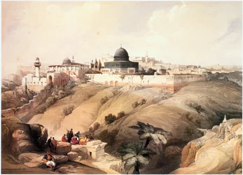 I det hellige land: Jerusalem, udsigt over Kidron-dalen til Tempelbjerget (gravering)