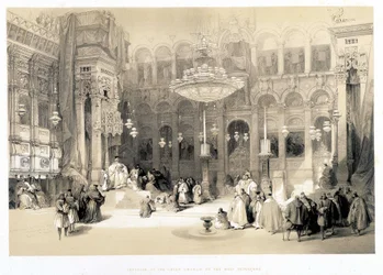 Interiør af Creek Church of the Holy Sepulchre, tegning lavet 11/04/1839 i "The Holy Land"", London 1849