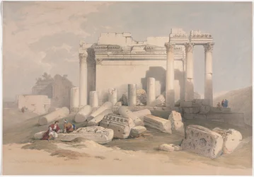 Ruinerne af den østlige portik af Baalbec-templet, 1839.