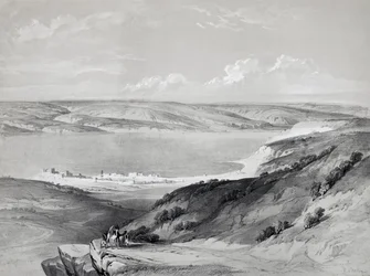 Genesaret Sø, fra rejse til det hellige land, litografi af David Roberts (1796-1864)