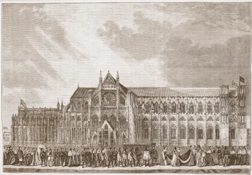 Anne Boleyns kroningsprocession til Westminster Abbey, illustration fra »The History of Protestantism« af James Aitken Wylie (1808-1890), udgivet 1878
