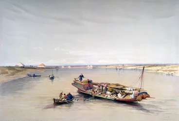 Nilen ser mod pyramiderne i Dahshur og Saqqarah, 1800-tallet