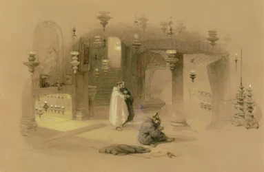 The Shrine of the Holy Nativity, Bethlehem, 1839 (wc over blyant, forhøjet med gouache og gummi arabicum på brunpapir)