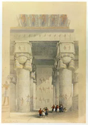 Udsigt fra under forhallen til templet i Denderah, Egypten, 1800-tallet