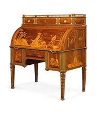 Mekanisk cylinderbureau, Neuwied, ca. 1776-79 (ormolu-monteret og messingindlagt amboyna, tulipantræ, bejdset platan og marquetry)