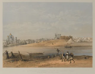 Paladser holdt af generalerne Outrams og Havelocks tropper, Lucknow (litho)