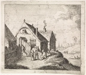 Tre mænd taler i et hus