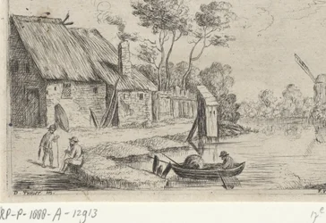 Landskab med gård og vand