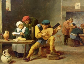 Bønder laver musik i en kro, ca. 1635 (olie på eg)