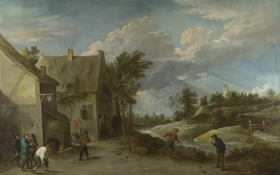 Bønder, der spiller skåle uden for en landsbykro, ca. 1660