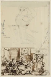 Folk ved et bord (recto) og Study for Cottage Toilet (verso)