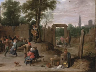 En landsbykermesse nær Antwerpen (olie på kobber)