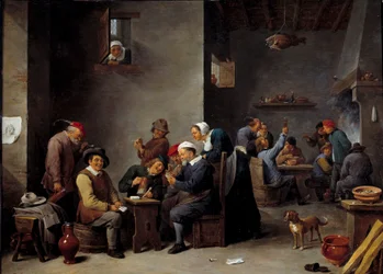 Cabaret interiør. Kortspillet. David Teniers II sagde The Younger (1610 - 1690) Ec. Flamme.